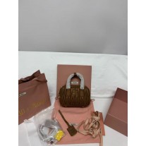 Miu Miu Arcadie Puffed Leather Bowling Bag Brown