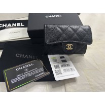 Chanel Black Quilted Caviar Leather Classic Flap Card