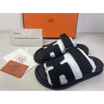 Hermes Chypre Black Sandals Slides