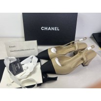 Chanel Beige and Black Slingback Heels