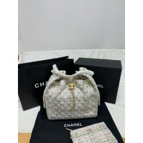 Chanel Small 25 Hobo Bag White Multicolored Tweed