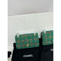Chanel Wool Tweed Medium Double Flap Green 