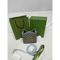 Gucci Women GG Emblem Small Bucket Bag-Light Blue