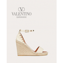 cheap fake valentino canada store Double Rockstud Grainy Calfskin Wedge Sandal 95 Mm for Woman in Light Ivory/light Cuir