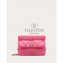 replicas valentino canada Large Roman Stud The Shoulder Bag In Nappa With Chain And Enameled Studs for Woman in Pink