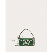 high quality fake valentino canada sale Locò Embroidered Small Shoulder Bag for Woman in Green/crystal