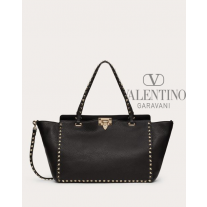 copy valentino canada yorkdale Medium Grainy Calfskin Rockstud Bag for Woman in Black