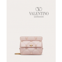 Buy knockoff valentino canada online Medium Roman Stud The Shoulder Bag In Nappa With Chain And Enameled Studs for Woman in Rose Quartz