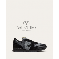 Shop fake valentino yorkdale toronto Mesh Fabric Camouflage Rockrunner Sneaker for Man in Black