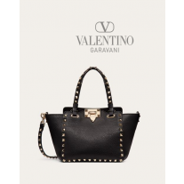 Fake Valentino toronto Mini Rockstud Grainy Calfskin Bag for Woman in Black
