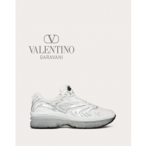 Shop replica valentino canada yorkdale Ms-2960 Low-top Sneaker In Fabric And Calfskin for Man in White/silver/pastel Gray