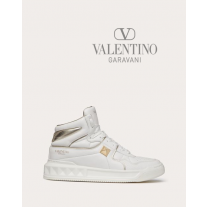 cheap knokcoff valentino canada outlet One Stud Mid-top Calfskin Sneaker for Woman in Platinum