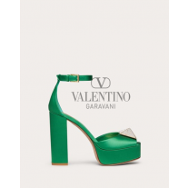 Buy fake valentino canada outlet One Stud Open-toe Satin Platform Pump With Stud And Crystals 120mm for Woman in Green/crystal
