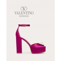 AAA quality fake valentino canada sale One Stud Open-toe Satin Platform Pump With Stud And Crystals 120mm for Woman in Rose Violet/crystal