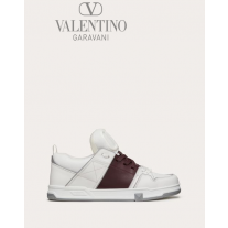 Fake Valentino toronto Open Skate Calfskin And Fabric Sneaker for Man in White/rubin