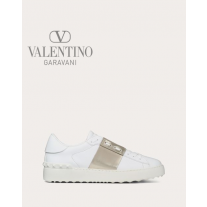 Cheap valentino canada stores Open Sneaker With Metallic Stripe for Woman in White/platinium