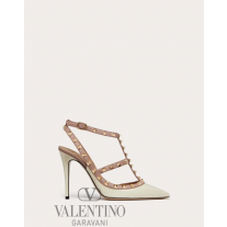 AAA quality fake valentino canada sale Patent Rockstud Caged Pump 100mm for Woman in Light Ivory/poudre
