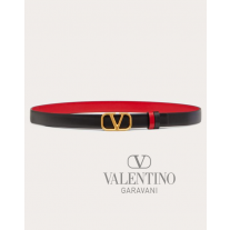 AAA quality fake valentino canada sale Reversible Vlogo Signature Belt In Glossy Calfskin 20 Mm for Woman in Black/pure Red