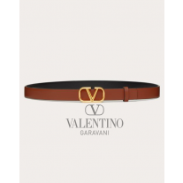 replicas valentino canada Reversible Vlogo Signature Belt In Glossy Calfskin 20 Mm for Woman in Saddle Brown/black