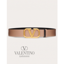 Shop replica valentino canada yorkdale Reversible Vlogo Signature Belt In Glossy Calfskin 40 Mm for Woman in Brown