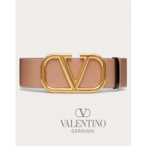 high quality fake valentino canada sale Reversible Vlogo Signature Belt In Glossy Calfskin 70 Mm for Woman in Smokey Beige/black