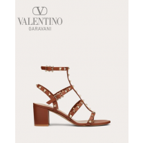 Shop fake valentino yorkdale toronto Rockstud Calfskin Ankle Strap Sandal 60 Mm for Woman in Saddle Brown