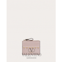 Shop fake valentino yorkdale toronto Rockstud Calfskin Cardholder With Zipper for Woman in Rose Quartz