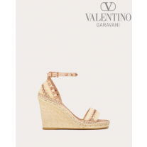 copy valentino canada yorkdale Rockstud Double Raffia Wedge Sandal With Tone-on-tone Studs 105mm for Woman in Natural/copper