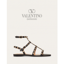 copy valentino canada yorkdale Rockstud Flat Calfskin Sandal With Straps for Woman in Black