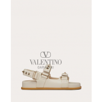 Real quality fake valentino canada Rockstud Flat Sandal In Nappa Leather for Woman in Light Ivory