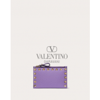 reps valentino canada locations Rockstud Grainy Calfskin Cardholder With Zipper for Woman in Wisteria