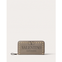 Buy knockoff valentino canada online Rockstud Grainy Calfskin Zippered Wallet for Woman in Dove Gray