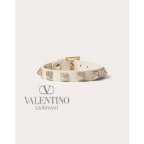 imitation valentino canada stores Rockstud Leather Bracelet With Swarovski® Crystals for Woman in Light Ivory