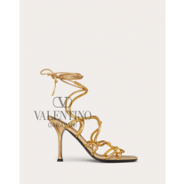 cheap fake valentino canada store Rockstud Net Mirror-effect Synthetic Sandal 100 Mm for Woman in Antique Brass