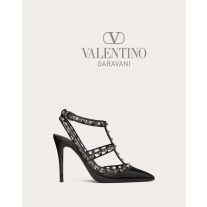 replicas valentino canada Rockstud Pumps In Patent Leather And Polymeric Material With Straps 100mm for Woman in Black/transparent