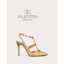 reps valentino canada locations Rockstud Raffia Pump With Straps 100mm for Woman in Gold