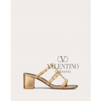 Replica valentino yorkdale toronto Rockstud Raffia Slide Sandal 60mm for Woman in Gold