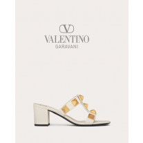 Knockoff valentino Ottawa Roman Stud Calfskin Slide Sandal 60mm for Woman in Light Ivory