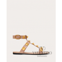 Fake Valentino toronto Roman Stud Flat Calfskin Sandal for Woman in Rose Cannelle