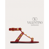 Replica valentino yorkdale toronto Roman Stud Flat Calfskin Sandal for Woman in Rosso Valentino