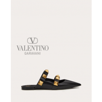 Real quality fake valentino canada Roman Stud Flat Mule In Calfskin for Woman in Black