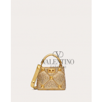 Shop replica valentino canada yorkdale Roman Stud Rhinestone Handbag for Woman in Antique Brass