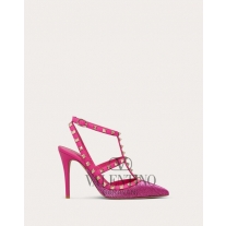 copy valentino canada yorkdale Satin Rockstud Pump With All-over Tubes Embroidery And Straps 100mm for Woman in Pink