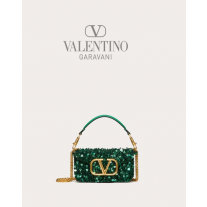 Fake Valentino toronto Small Locò Shoulder Bag With 3d Embroidery for Woman in Antique Green