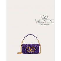 Buy knockoff valentino canada online Small Locò Shoulder Bag With 3d Embroidery for Woman in Astral Purple