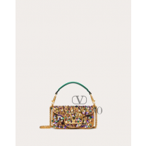 Replica valentino yorkdale toronto Small Locò Shoulder Bag With 3d Embroidery for Woman in Gold/multicolor