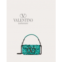 Top quality cheap valentino canada online Small Locò Shoulder Bag With 3d Embroidery for Woman in Precious Green