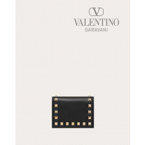 fakes valentino Ottawa Small Rockstud Calfskin Wallet for Woman in Black