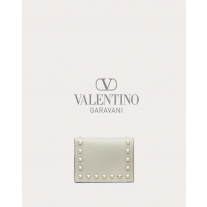 Knockoff valentino Ottawa Small Rockstud Calfskin Wallet for Woman in Light Ivory