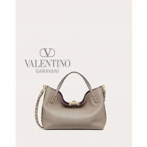 high quality fake valentino canada sale Small Rockstud Grainy Calfskin Bag With Contrasting Lining for Woman in Dove Gray